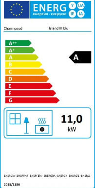 Charnwood Island III Blu Stahl Holzofen Luftheizung 11kW Blau