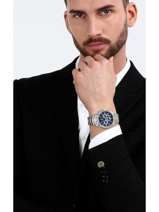 Maserati Ανδρικό Ρολόι 43mm Μπαταρίας με Ασημί Μεταλλικό Μπρασελέ