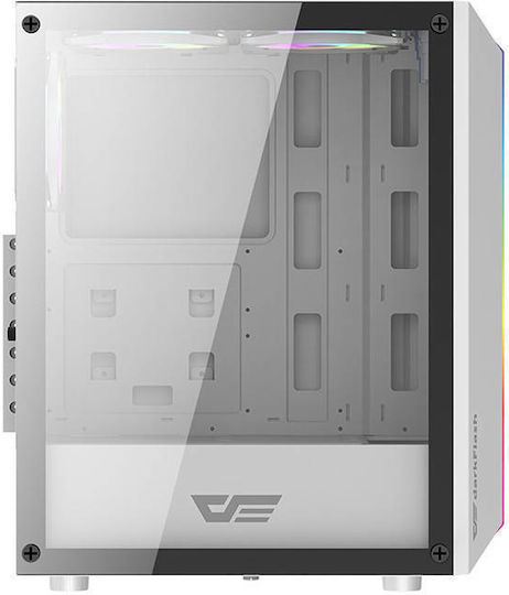 Darkflash DK151 Gaming Midi-Turm Computergehäuse mit Seitenfenster und RGB-Beleuchtung Weiß