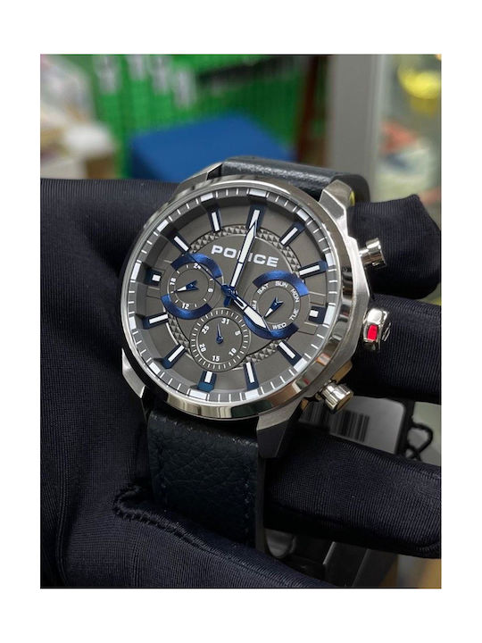 Police Menelik Watch Chronograph Battery with Blue Leather Strap