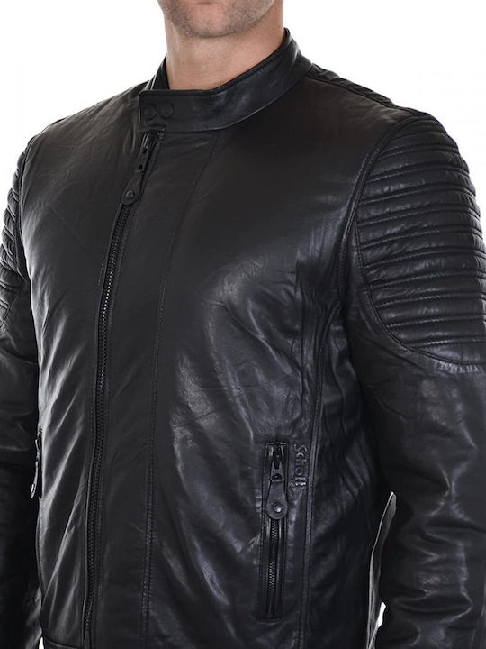 Buffalo Leder Schott Leder Bikerjacke Schwarz