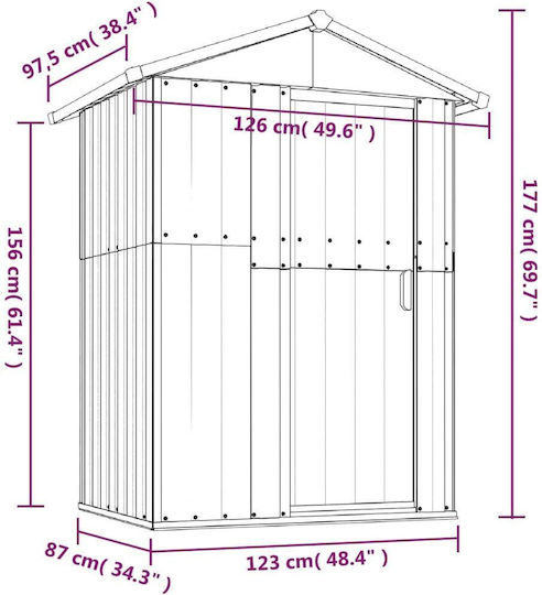 Metallic Garden Shed Galvanized Brown M1.26xW0.975xH1.77m