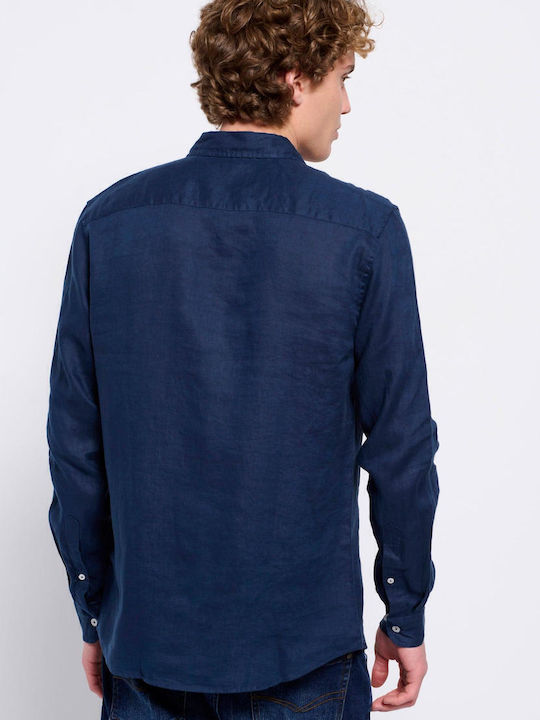 FBM007-00105 Long-sleeved Linen Shirt Navy Blue