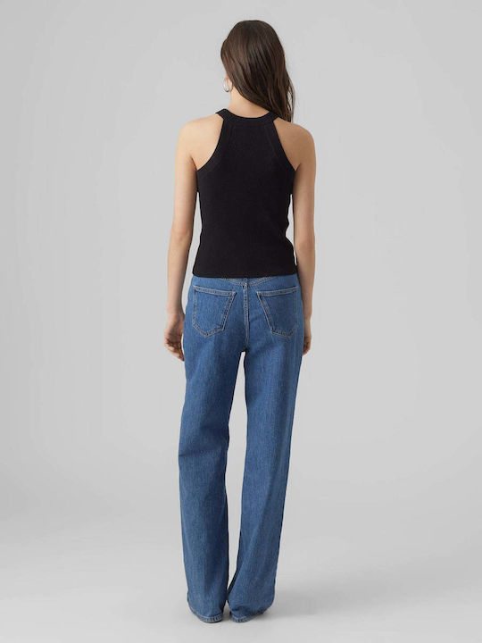 Vero Moda Damen Sommer Crop Top Ärmellos Schwarz