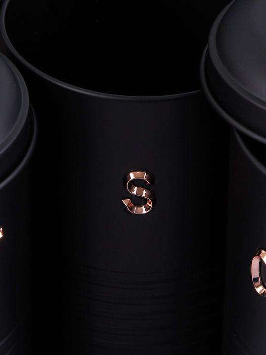 Berlinger Haus Set of 4 Jars for Sugar Coffee with Lid Made of Black Stainless Steel 42.5x23x16cm 4 Pieces