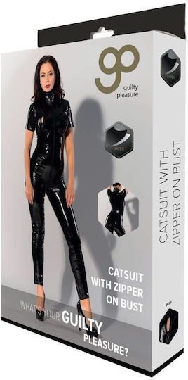 Guilty Pleasure Datex Catsuit mit Reißverschluss am Busen Olosomi Fórma Schwarz