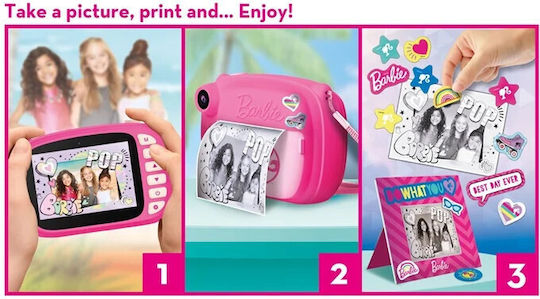 Lisciani Giochi Barbie Print Camera Instant Photos Kinderkamera mit Thermodruck Optischer Zoom 25x Rosa