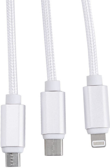 Livoo Braided USB to Lightning / Type-C / micro USB 1.25m Cable White (TEA171W)