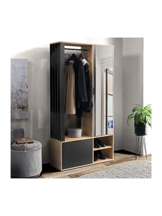 Milo Entry Furniture with Mirror / Hanger / Shoe Rack & Wardrobe Artisan / Black 100x33x190cm