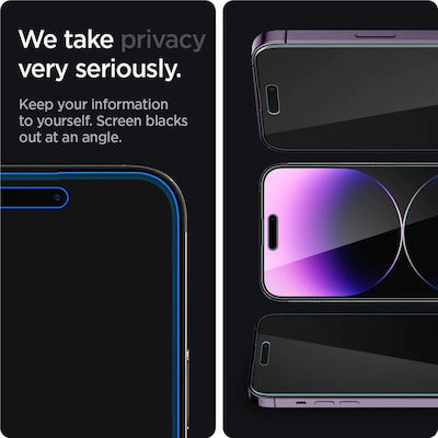 Spigen EZ Fit GLAS.tR Confidențialitate Sticlă călită pe toată fața 2buc (iPhone 14 Pro Max) AGL05203