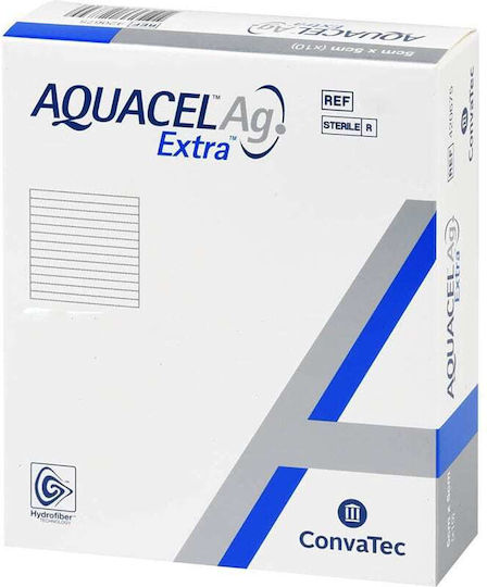 Convatec Aquacel Extra Ag Hydrofiber Μη Αποστειρωμένες Γάζες Αργύρου μη Κολλητικό με Πλέγμα 10x10cm 10τμχ