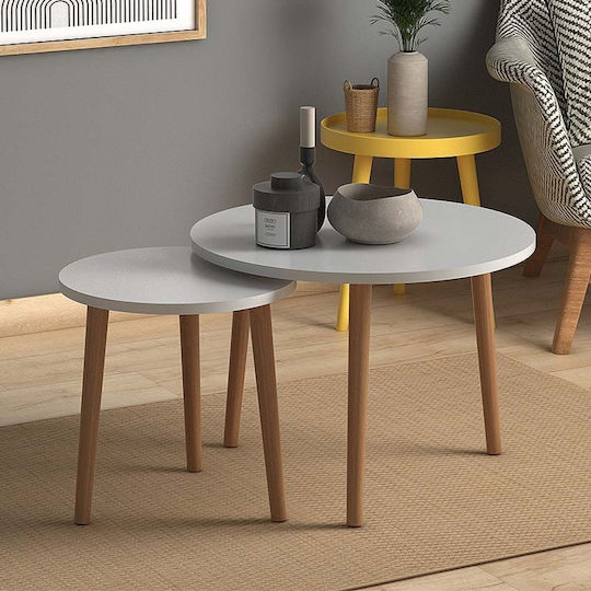 Rundes Zentral Kaffeetisch Roma Holz Weiß 2Stücke M60xL60xH46cm