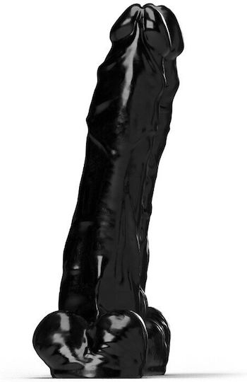 All Black Steroid Διπλό Dildo με Όρχεις Μαύρο 25cm