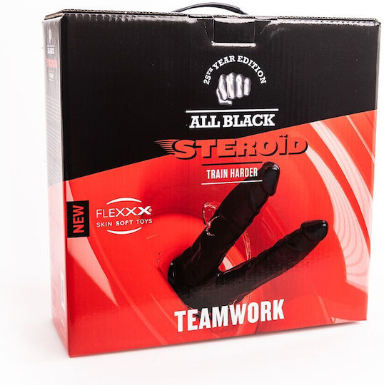 All Black Steroid Διπλό Dildo με Όρχεις Μαύρο 25cm
