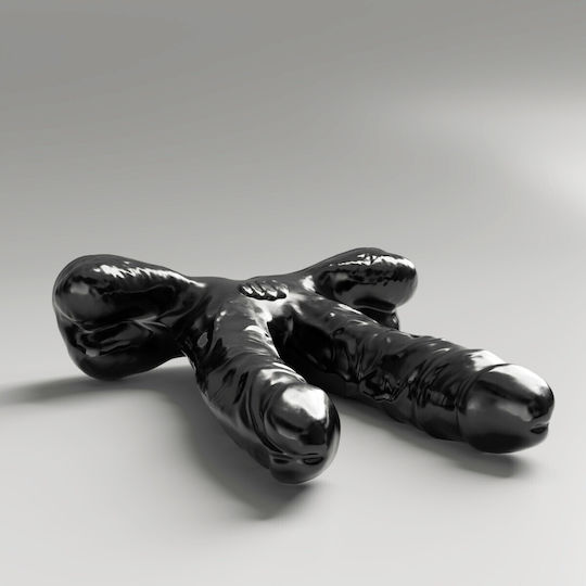 All Black Steroid Διπλό Dildo με Όρχεις Μαύρο 25cm