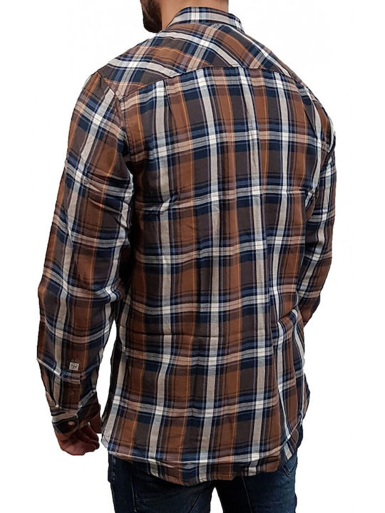 Pepe Jeans Men's Shirt Long Sleeve Cotton Checked Brown