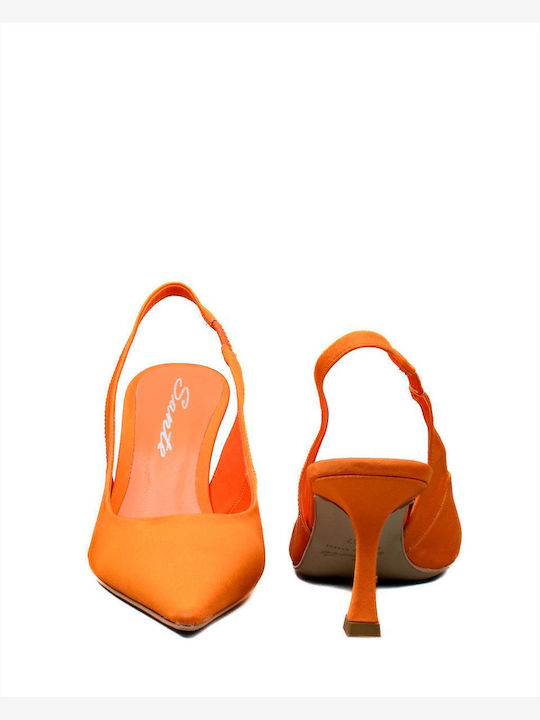 Pointed Toe Orange Heels with Strap