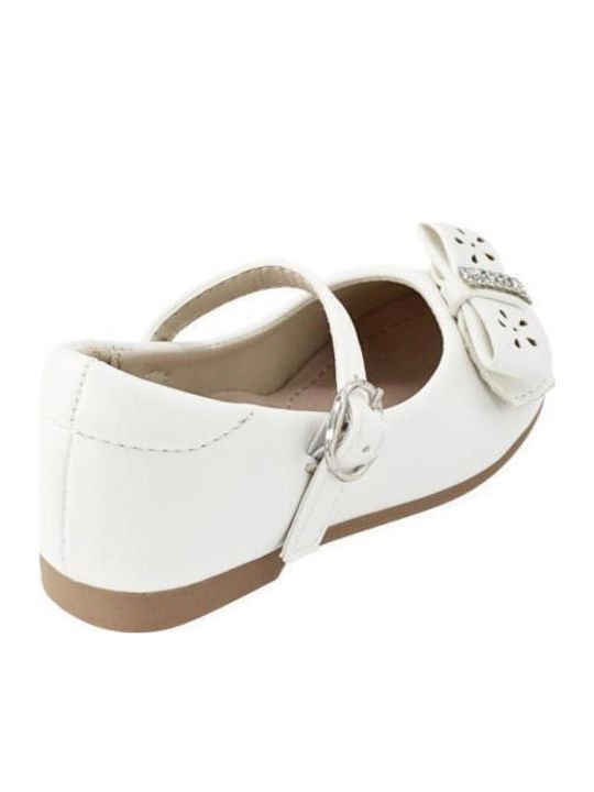 Kids Leather Ballerinas with Adjustable Metal Clasp White