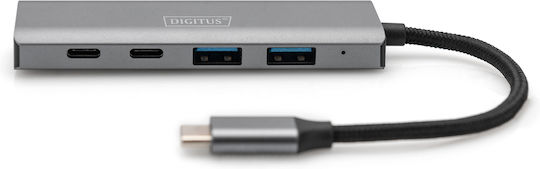 Digitus USB-Hub 4 Anschlüsse USB 3.1 mit USB-C Verbindung Grau
