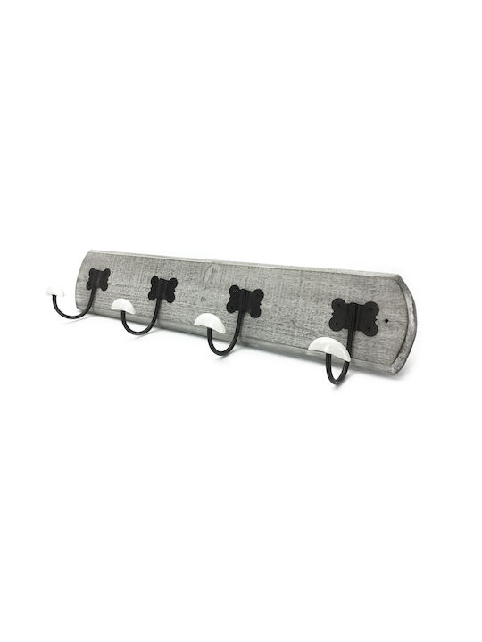 ArteLibre Wooden Wall Hanger 4 Hooks Gray 60x12x1.3cm