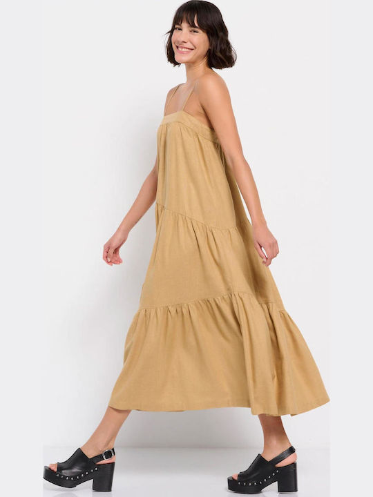 FBL007-13213 Summer Midi Dress with Ruffle Beige