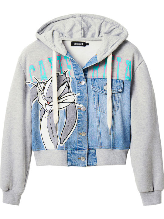 Bunny Trucker Women's Jean Jacket for Spring or Autumn with Hood Gray