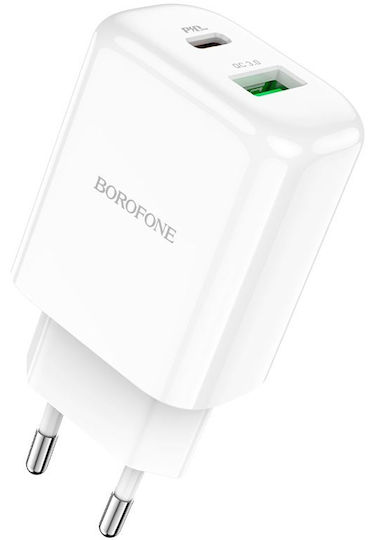 Borofone Wireless Charger With USB-A Output Port And USB-C Output Port 20W Power Delivery Quick Charge 2.0 White BN4