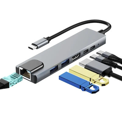 USB-C Docking Station with HDMI PD Ethernet Gray (YWX-TYPEC6X1)