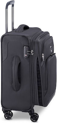 Delsey Optimax Expandable Cabin Travel Suitcase Fabric Black with 4 Wheels Height 55cm.