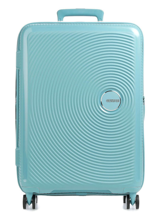 American Tourister Soundbox Spinner Expandable Large Hard Turquoise Suitcase With 4 Wheels Height 77cm
