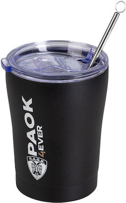 Estia Coffee Mug Save The Aegean Sticlă Termos Oțel inoxidabil Fără BPA Paok BC Edition 350ml cu Paie