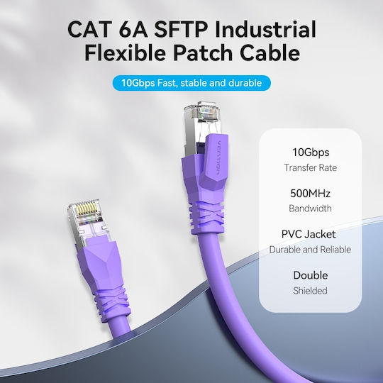 Vention S/FTP Cat.6a (Gigabit) Καλώδιο Δικτύου Ethernet 0.2m Μωβ