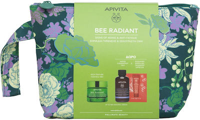 Apivita Bee Radiant Skin Care Set for Αnti-ageing , Facial Cleaning & Brightening with Face Cleanser , Face Cream & Toiletry Bag