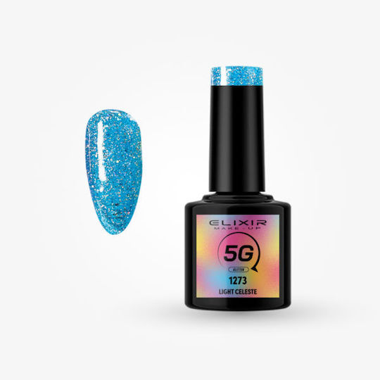 Elixir 5G Halb-permanenter Nagellack 1273 Light Celeste mit Glitter 8ml 1Stück