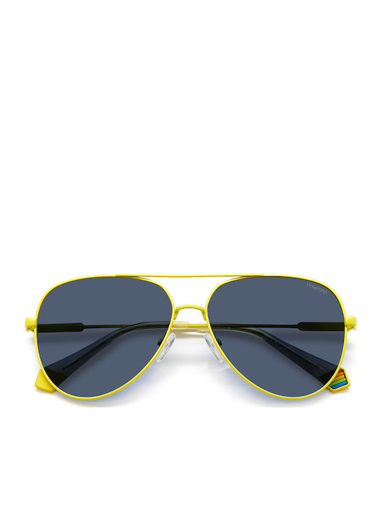 Polaroid Unisex Sunglasses with Yellow Metal Frame and Blue Polarized Lens PLD6187/S 40G/C3