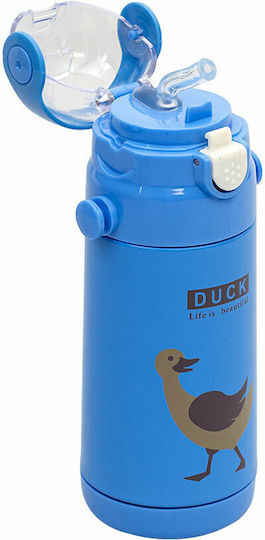 Estia Jungle Kids Water Bottle Thermos Stainless Steel with Straw Blue Duck 350ml