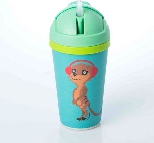 Chic Mic Kids Water Bottle Bamboo with Straw Turquoise 300ml