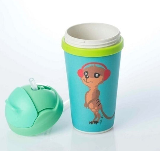 Chic Mic Kids Water Bottle Bamboo with Straw Turquoise 300ml