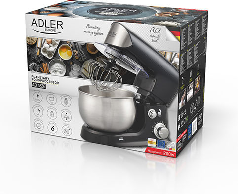 Adler Stand Mixer 1200W with Stainless Mixing Bowl 3lt