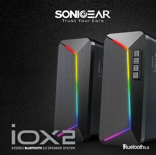 Sonic Gear Iox 2 Ασύρματα Ηχεία Υπολογιστή 2.0 με RGB Φωτισμό και Bluetooth Ισχύος 10W σε Μαύρο Χρώμα