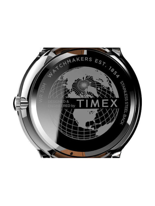 Timex Ceas Bărbați 40mm Baterie Cu Curea Din Piele Maro/Argintiu
