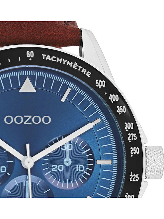 Oozoo Timepieces Ανδρικό Ρολόι 45mm Μπαταρίας με Καφέ Δερμάτινο Λουράκι