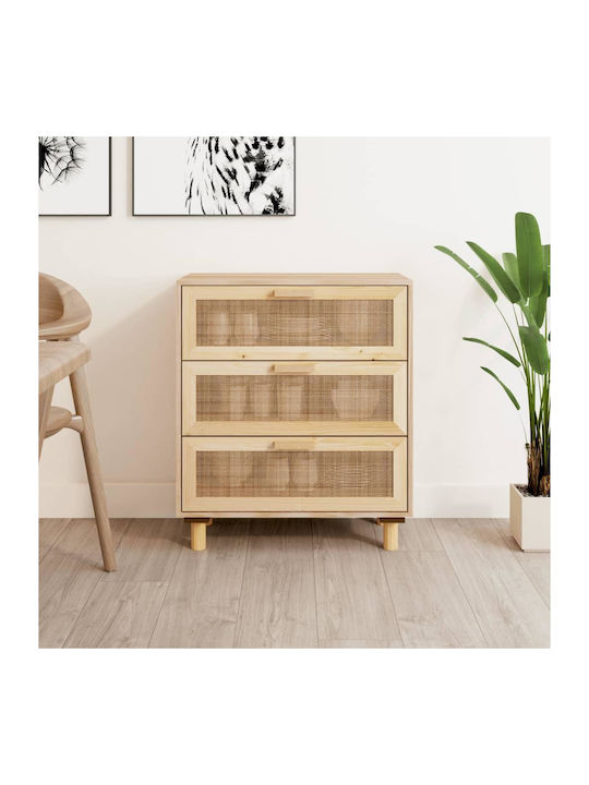 Chest of Drawers of Solid Wood with 3 Drawers 60x30x70cm