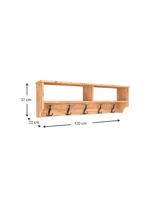 Megapap Wall Hanger Ottila Wooden 15 Hooks Pine Oak 120x22x37cm