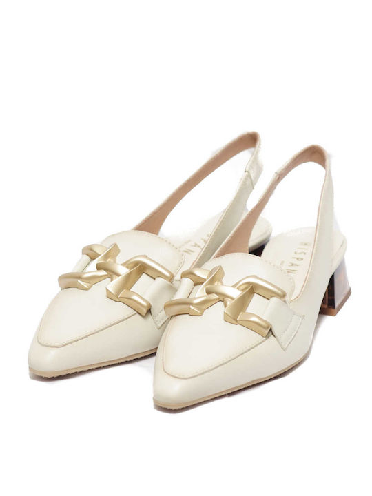 Hispanitas Leder Pumps mit Riemchen & Chunky flacher Absatz Beige