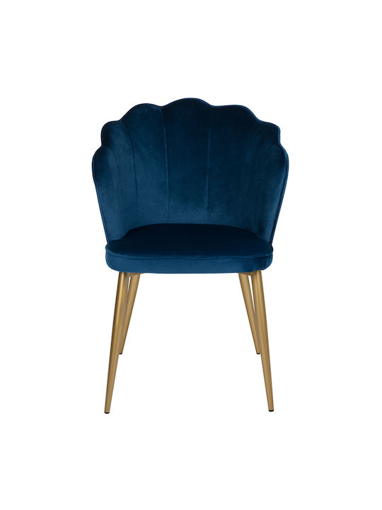 Avie Dining Room Velvet Chair Blue / Gold 48x48x85cm 2pcs