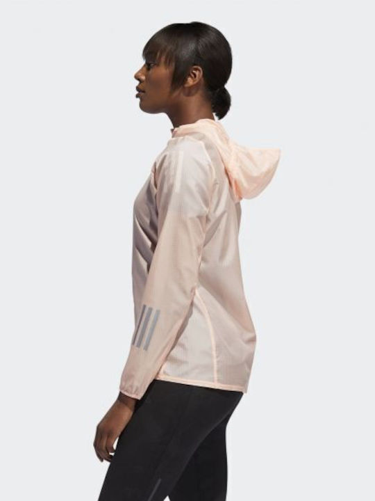 Adidas Response Γυναικείο Μπουφάν Running Αδιάβροχο Ροζ