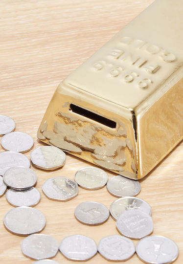 Kikkerland Gold Bar Money Box Ceramic Gold 19x8x5.5cm