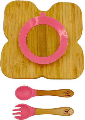 Baby Cloud Feeding Set Πεταλούδα made of Bamboo with Non-Slip Base Pink 3pcs