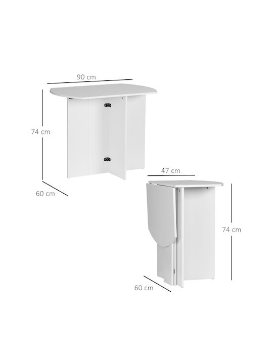 Table Dining Room Extendable Wooden White 60(+30)x47x74cm